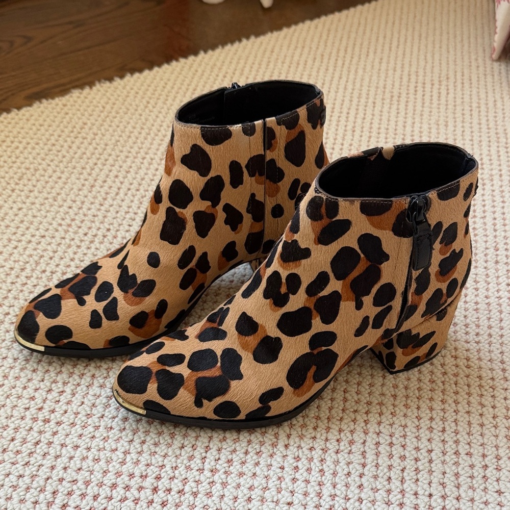 Cole Haan Tan and Black Leopard Ankle Boots